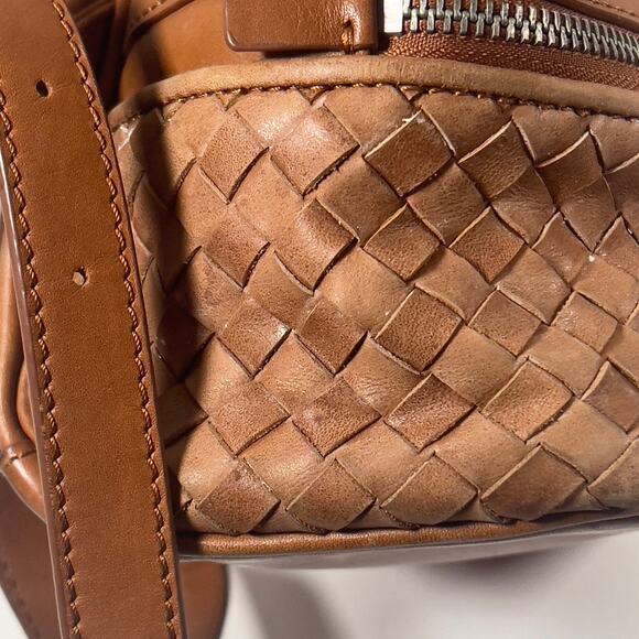 Vintage Liebeskind Berlin Brown Leather Backpack Adjustable Strap Zippered Woven - Picture 15 of 16